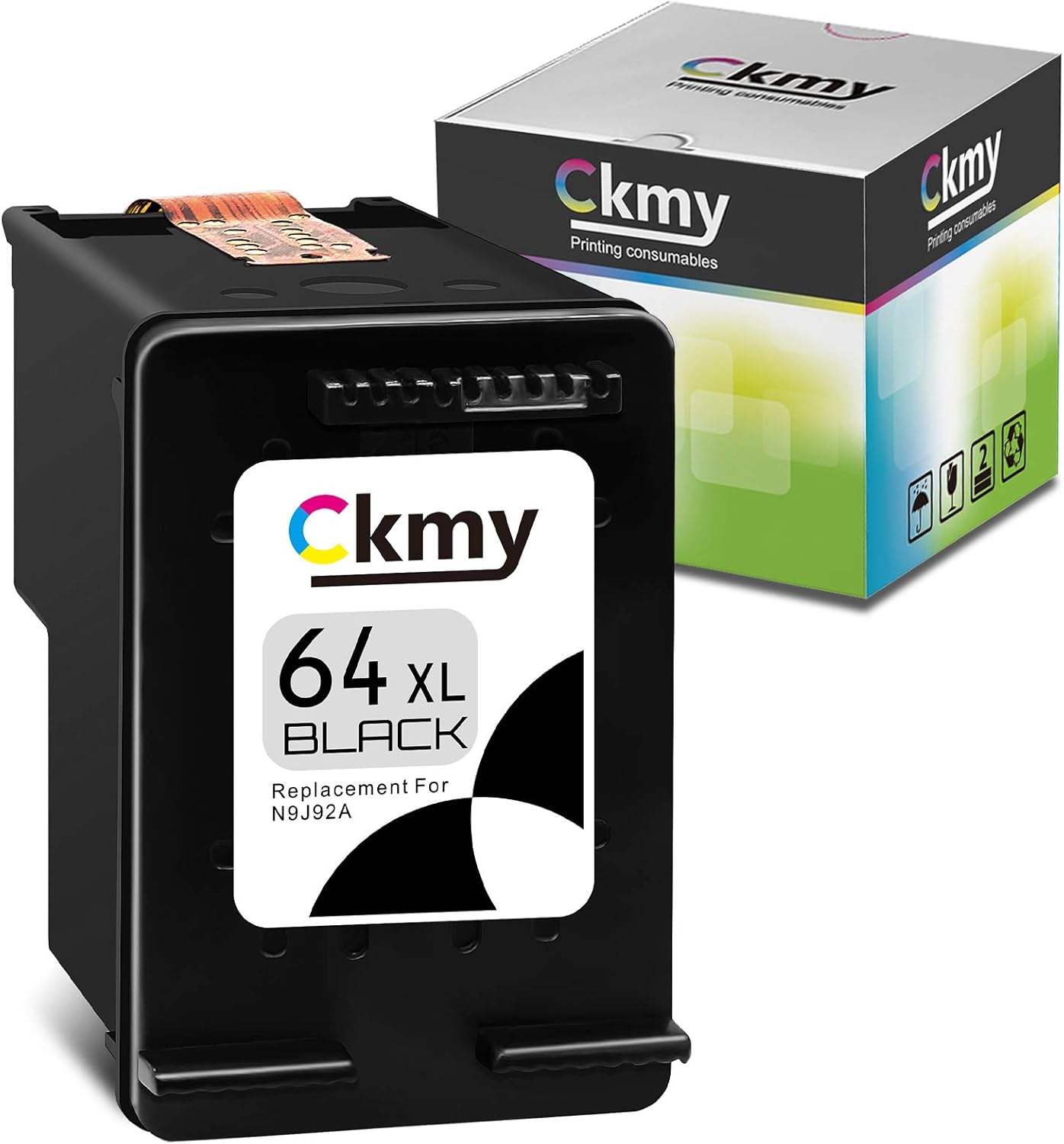CKMY Remanufactured 64XL Ink Cartridge Replacement for HP 64 Showing Ink Level Used for Envy Photo 7800 7858 7155 7855 6255 6252 7158 7164 6222 7120 7130 Tango X Smart Tango Terra Printer (1 Black)