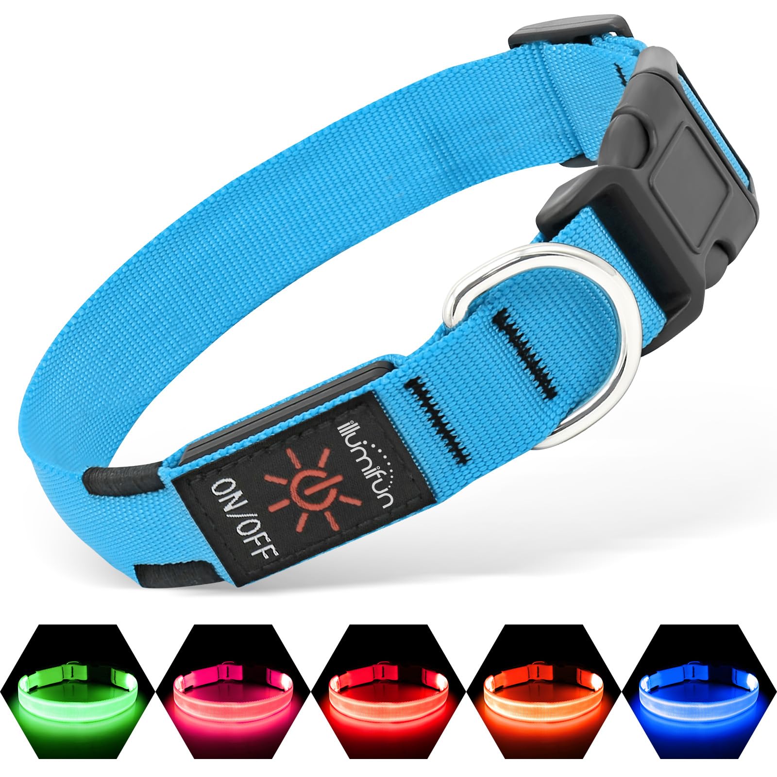 Photo 1 of Illumifun LED Dog Collar, USB Rechargeable Light Up Dog Collar, Adjustable Pet Safety Light Glow in The Dark (Blue, Medium)