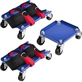 SUNROAD Snowmobile Dolly Set:3-Pack, 1500 LBS Capacity (Dual Strap - Blue) | Heavy-Duty Ski Dollies with PU Swivel Casters &amp; V-Rubber Trays, Steel Sled Mover for Smooth 360&deg; Garage Mobility