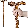 ispuoocti Wooden Walking Cane, Hand-Carved Wood Walking Cane for Men and Women, with Massage Function Support up to 500lbs, High-end Canes for Seniors Suitable for Gift Giving
