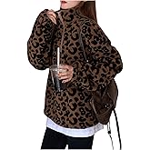 WDIRARA Women's Leopard Print Half Zip Collar Sweatshirt Drop Shoulder Long Sleeve Cheetah Print Oversized Pullover