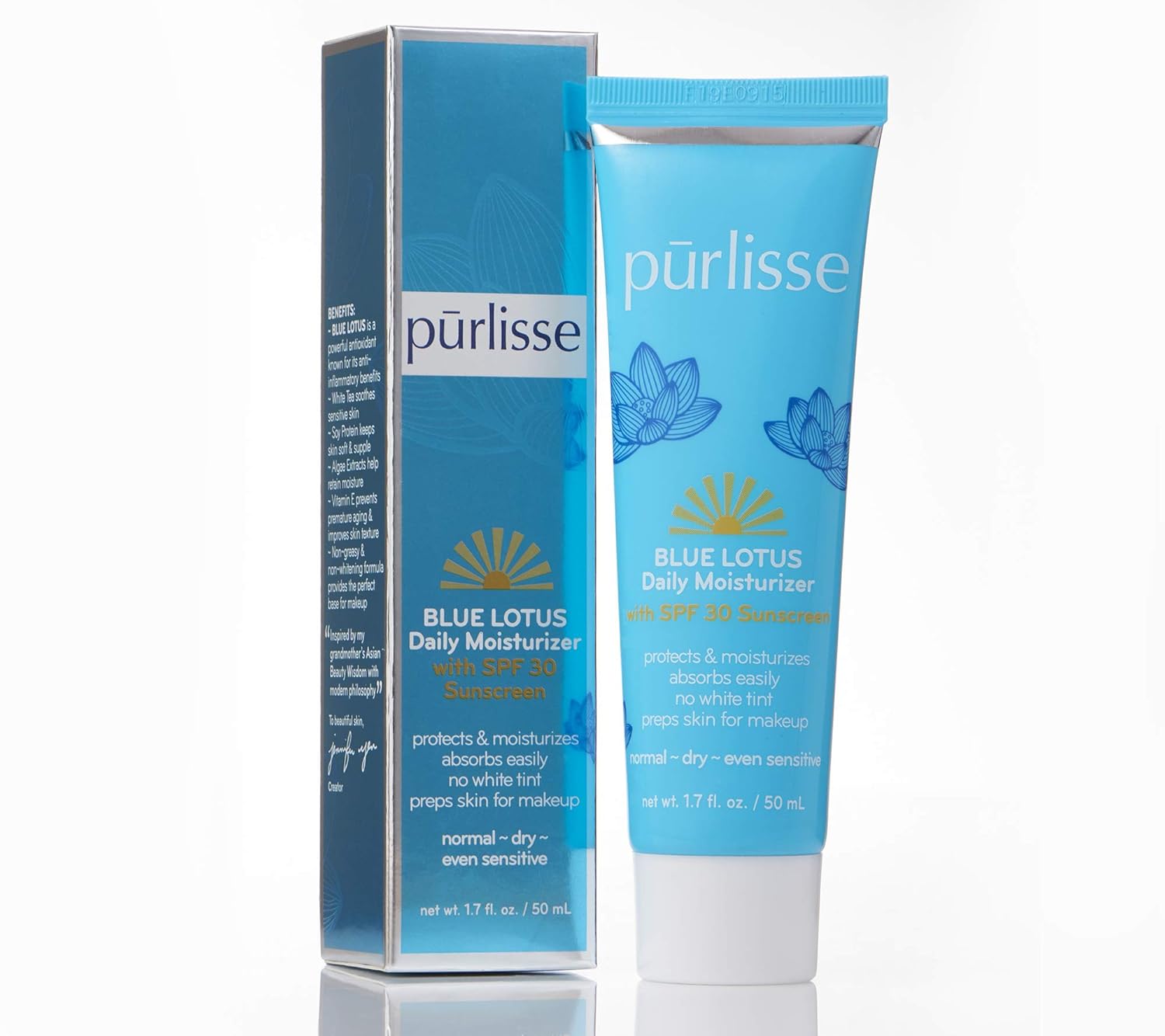 purlisse Blue Lotus Essential Daily Moisturizer - Moisturizing Face Lotion with SPF 30 - Broad Spectrum Sunscreen Face Cream for Dry, Normal and Sensitive Skin, 1.7 Ounce