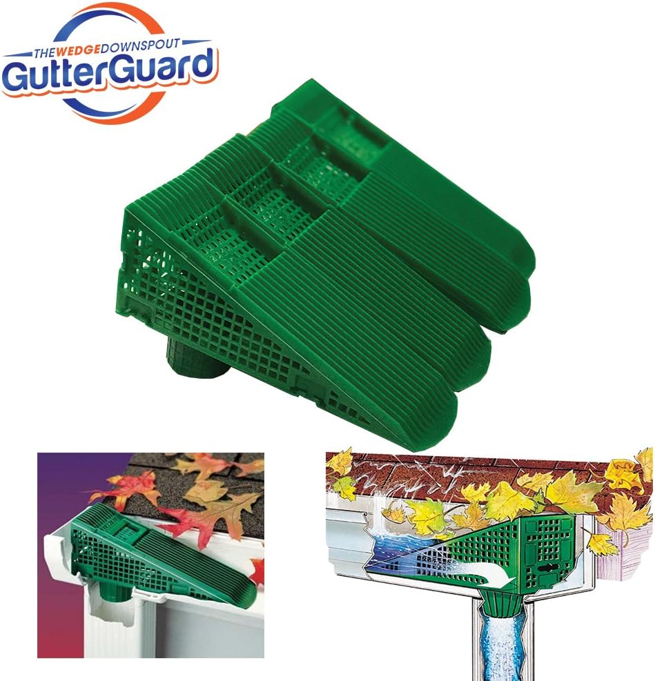 The Wedge Downspout Gutter Guard - Eliminates Downspout Pipe Clogs from Leaves and Debris - 4-Pack (Green)