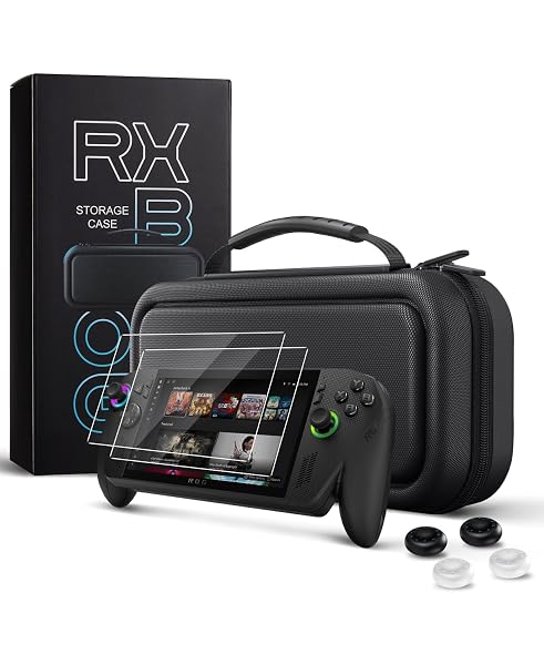COBAK HARD CARRYING CASE FOR ASUS ROG XBOX ALLY & ROG XBOX ALLY X 7″ 2025 – 3 IN 1 ACCESSORIES BUNDLE WITH 2 SCREEN PROTECTORS, 4 THUMB GRIP CAPS, 22 SD CARD CARTRIDGES, PORTABLE TRAVEL BAG, BLACK