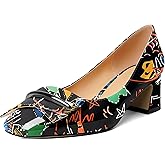 Joseywade Women Low Block Chunky Heel Pumps Slip On 2 Inch Closed Square Toe Comfort Shoes