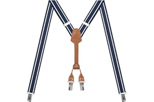 Action Ward Women's Suspenders - 1" Width - Y Back 4 Clip Skinny Ladies Suspenders, Striped Navy, adult, adjustable