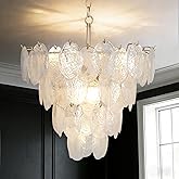 Obihivlo 9-Light Modern Gold Chandelier, D21 Cloud Glass Pendant Light Fixture, 4 Tier Round Crystal Glass Chandelier Lightin