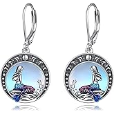 Owl/Dragon/Wolf/Mermaid/Bear/Fox Earrings Sterling Silver Abalone Shell Dangle Earrings Jewelry Gifts for Women Teen Girls Mother Friends Girlfriend