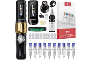 Dragonhawk Atom2 Tattoo Pen Machine Kit - Cordless & Corded Permanent Makeup Machine for Eyebrow Eyeliner Lip Liner - 2 Batteries, Lightweight 3.88oz, Professional & Beginner Friendly