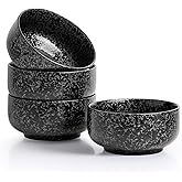 Kanwone Ceramic Bowls - 32 Ounce Bowl Set for Cereal, Salad, Noodle and Soup, Japanese Noodle Bowls - Set of 4, Black, Microwave and Dishwasher Safe