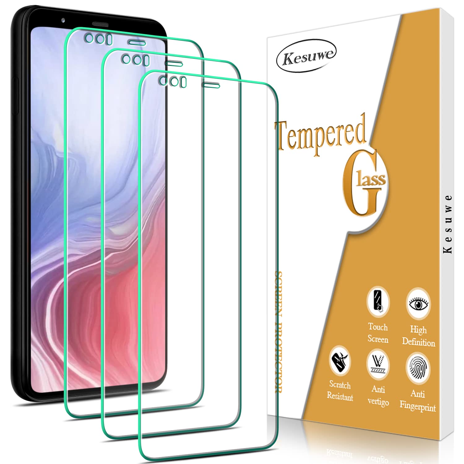 Kesuwe [3 Pack] Screen Protector for Google Pixel 4 XL Tempered Glass, Anti Scratch, 9H Hardness, HD Clear, Bubble Free, Easy to install, Case Friendly