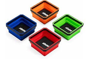 AMM Magnetic Tray, 4 PC Foldable Magnetic Tool Tray Set for Bolts Screws Nuts & Small Metal Parts, Mechanic Tool Present for Men, Red, Blue, Orange, Green, 4.5 Inch Square (4PC, Colorful)
