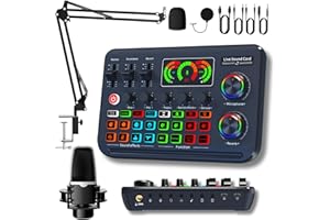 HOSONGIN Podcast Equipment Bundle, 10 Channel Audio Interface and Gaming Mic with Bluetooth, All-in-One DJ Mixer Microphone for Singing, Podcasting, Streaming, Recording, Gaming