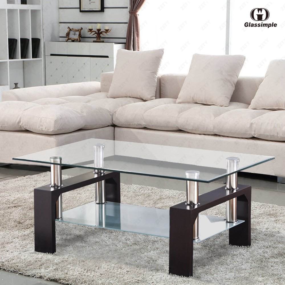 UEnjoy Glass Coffee Table Side Table Living Room Rectangular