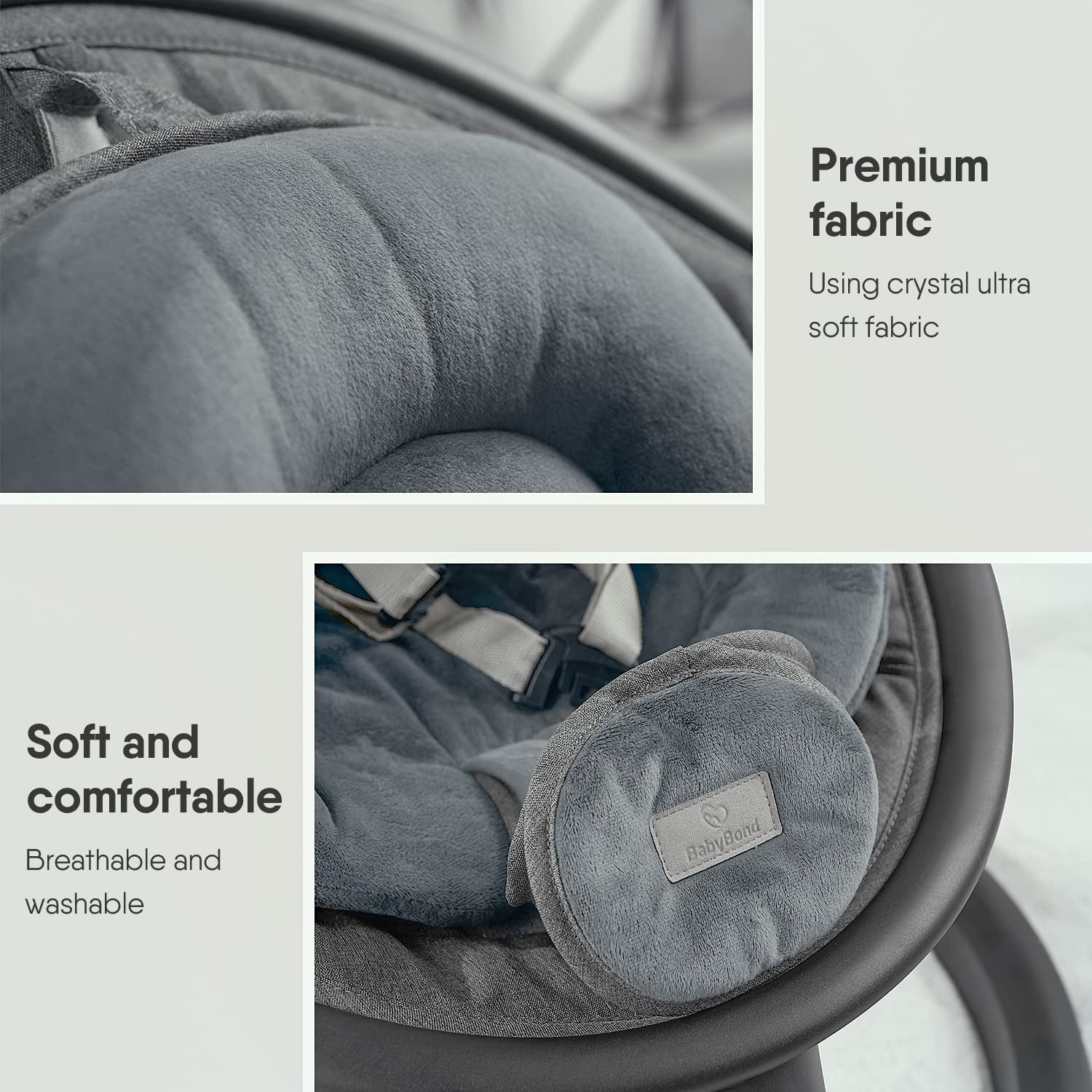 BabyBond Baby Swings for Infants, Bluetooth Infant Swing with Music Speaker, 3 Seat Positions, 5 Point Harness Belt, 5 Speeds and Remote Control - Portable Baby Swing for Indoor and Outdoor (Black)