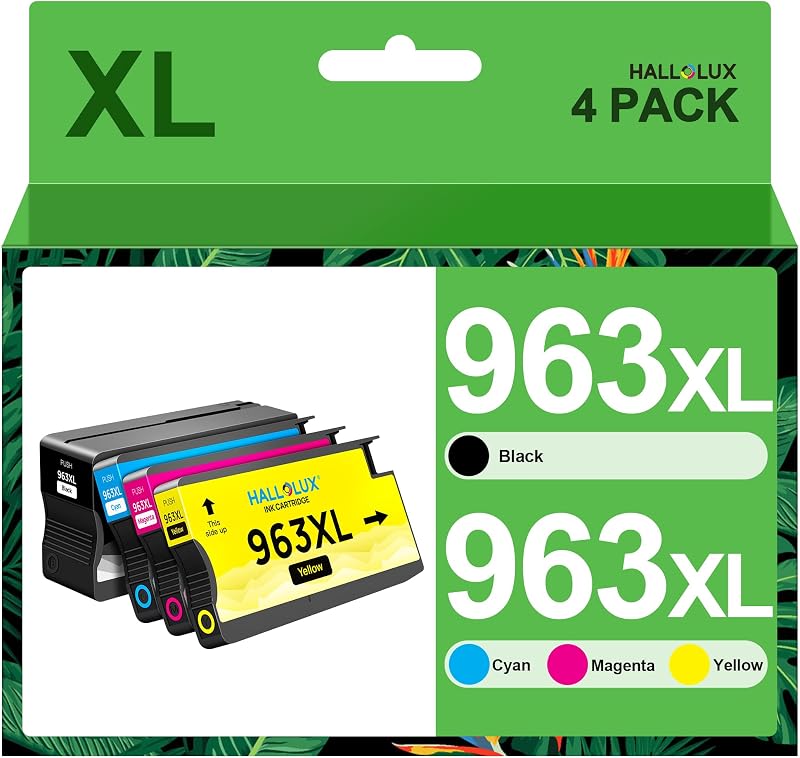 HALLOLUX 963XL Ink Cartridge High Yield 4 Pack Black Cyan Magenta Yellow HP