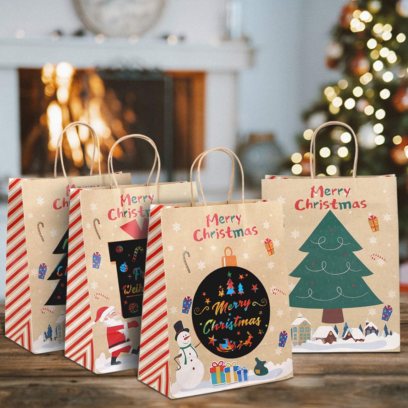 Hemoton 12 Bolsas de Asas Navideñas con Asas Bolsas de Regalo Navideñas