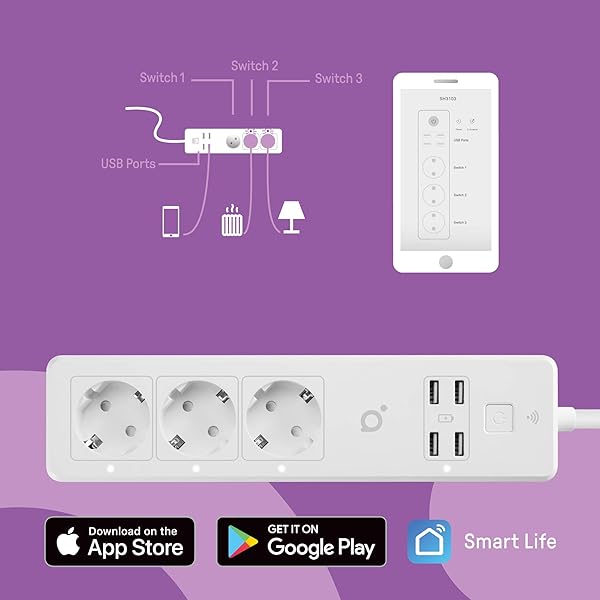 acme SH3103 Regleta Inteligente con 3 Tomas y 4 USB I Enchufe Inteligente Wifi I Regletas Enchufes Con Control Remoto I Temporizador Enchufe Compatible Con Alexa Google Assistant I Enchufe Multiple