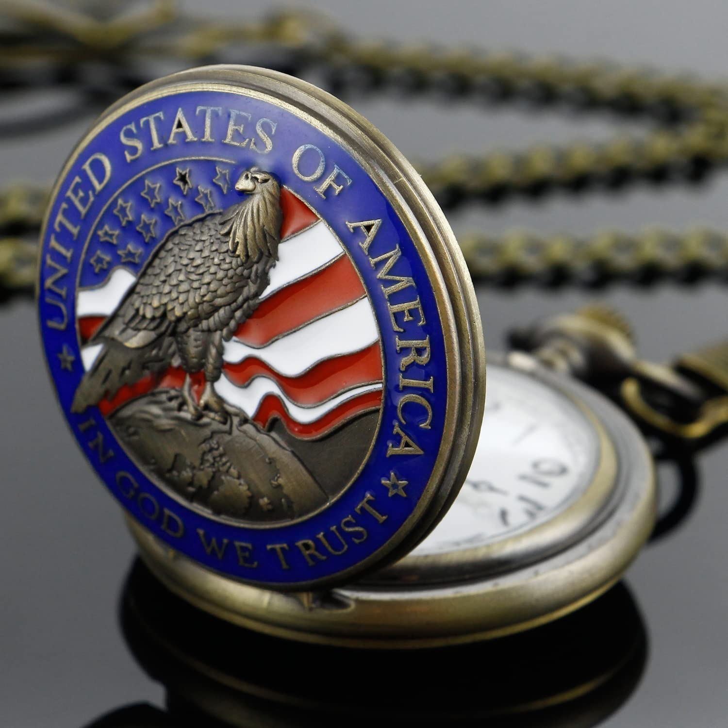 Tiong Engraved Ancient Native Indian/4th of July Pattern Quartz Pocket Watch Design Antique Souvenir Thanksgiving Gifts
