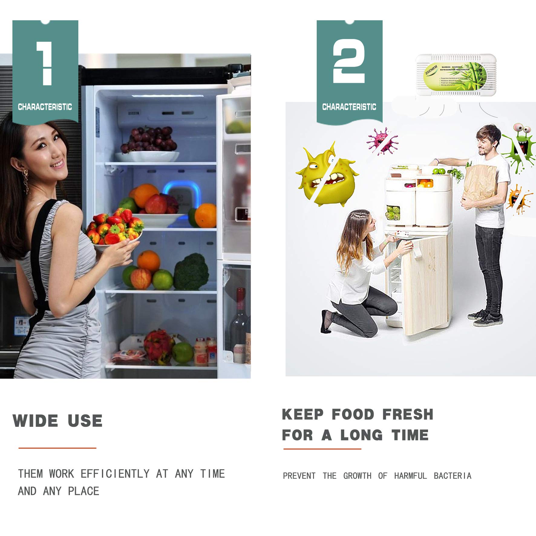 ZSZMFH 3 Pack Activated Charcoal Air Purifying Bags(220g/pack)+3 Pack Refrigerator Deodorizer(50g/Pack),Odor Absorber Bags,100% Coconut-Shell Carbon Bags for Refrigerator,Wardrobe,Car