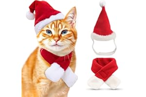 BillionChains Cat Christmas Costume with Santa Hat and Scarf Cat Xmas Outfit for Kitten/Puppies/Home Christmas Decoration