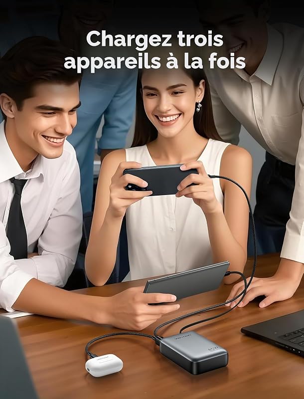 Mini Power Bank 45 W 20 000 mAh avec câble USB-C intégré, Chargeur Rapide PD/PPS, Batterie Externe de téléphone Portable avec écran LED pour iPhone 16/15/14, Galaxy S25/S24, iPad, Ordinateur