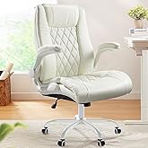 Marsail Executive Office Chair with Flip-up Armrests,PU Leather Ergonomic Desk Chair Height-Adjustable Swivel Rolling Desk Chair (White)