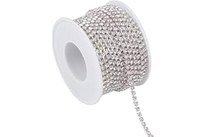 letsinstyle 10 Yards 3mm/1.18 Inch Crystal Rhinestone Chain Trims, Silver Crystal Rhinestone Close Chains, Sparkle Sewing Emb