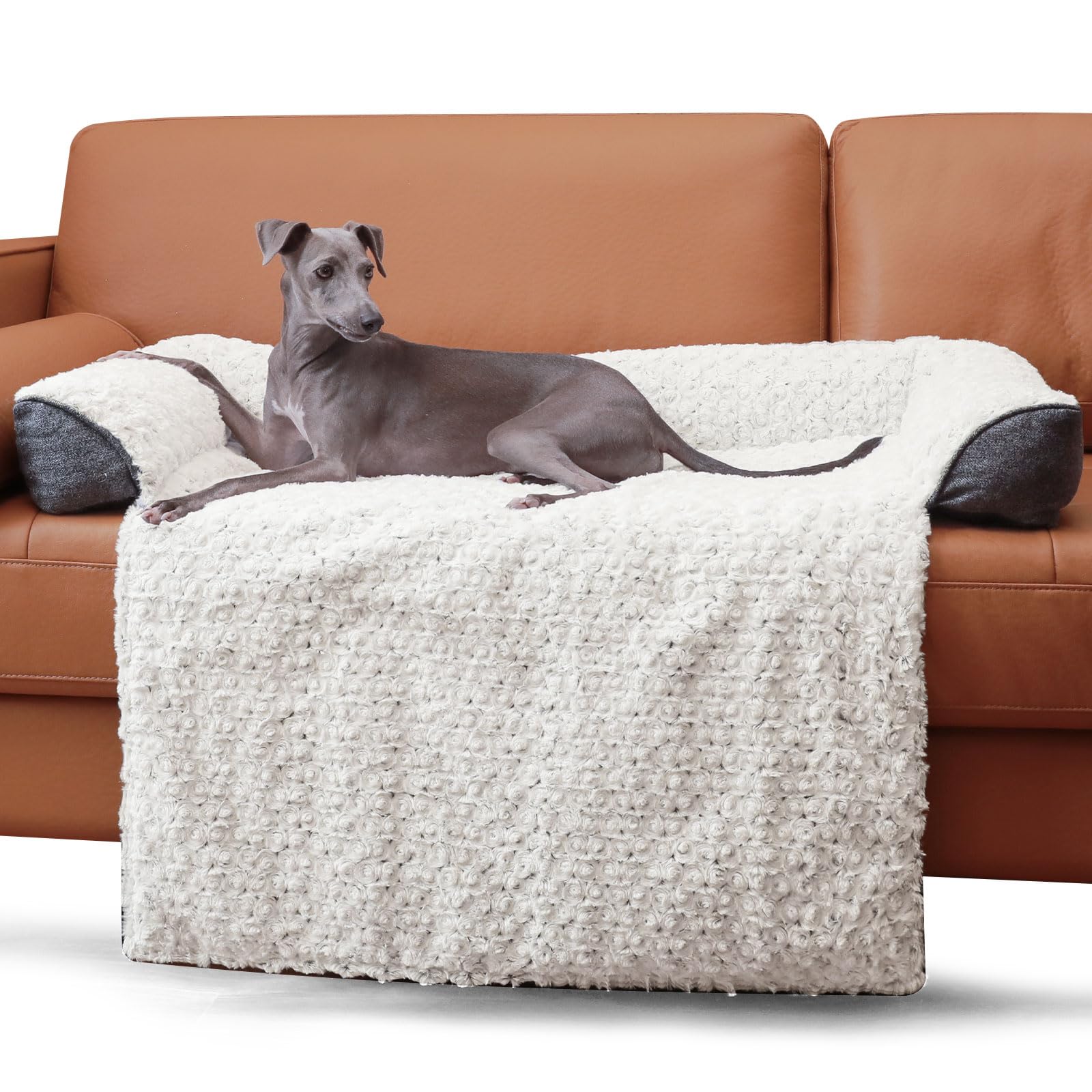Photo 1 of TSEB4TEP Luxurious Calming Dog Bed Mats, 41" Large Dog Couch Bed for Furniture Protector with Removable Washable Cover, Fluffy Plush Dog Mat for Large Medium Small Dogs and Cats,White Gray