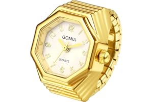 JewelryWe Men Women Finger Watch - Stretchy Elastic Band Octagon Dial Quartz Analog Novelty Ring Watches for Christmas