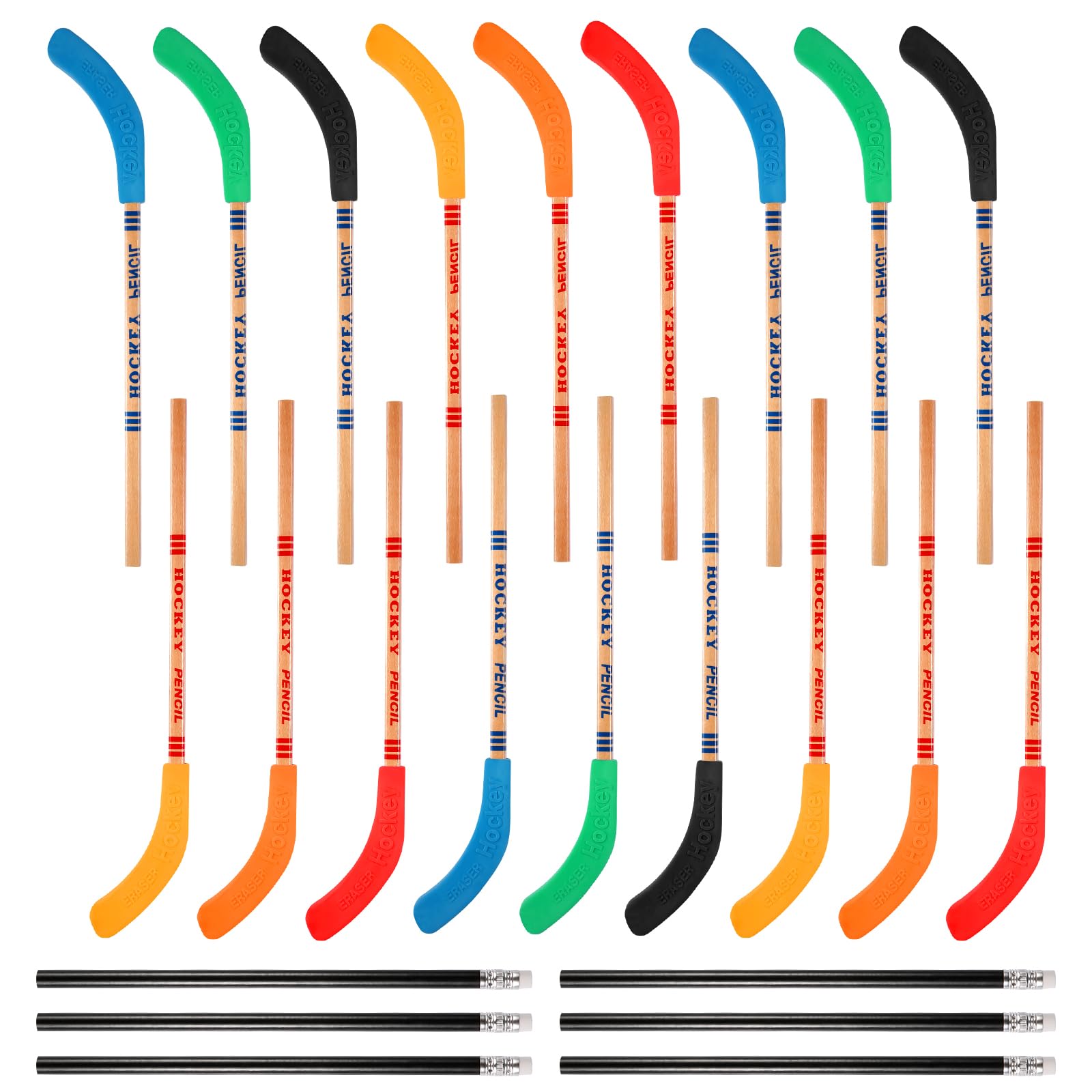 LUTER Hockey Pencils with Erasers, 18pcs Hockey Pencils with 6pcs Black Pencils Hockey Theme Party Decorations Reward Sports Themed Pencils for Students