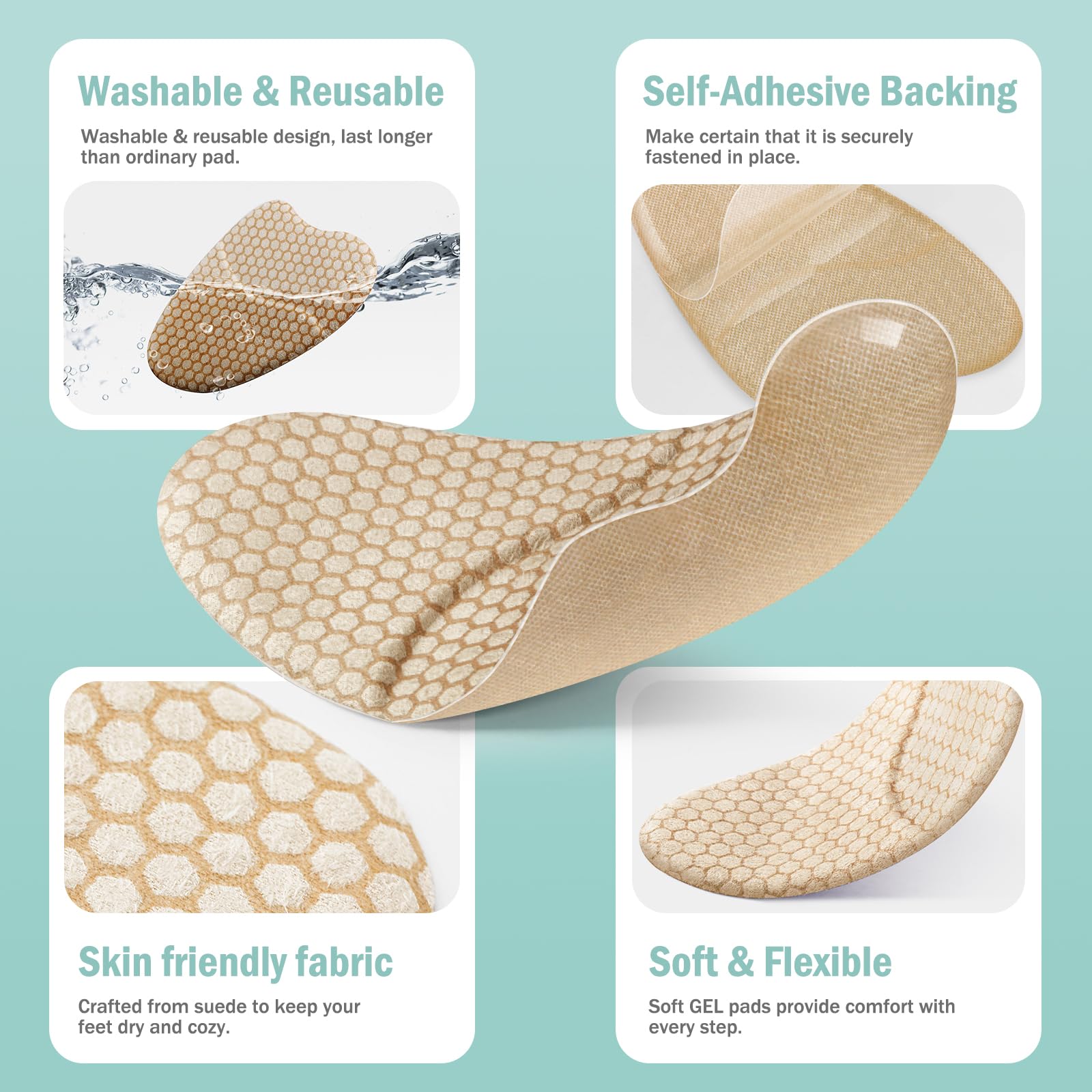 ZAIWOO Metatarsal Pads for Women, Ball of Foot Cushions, Heel Inserts, High Heel Comfort Pads (2 Pairs), Anti Slip, Invisible Design