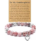Mwphuy Goddaughter Gifts from Godmother Bracelet Inspirational Gifts for Goddaughter Christian Baptism Gift Beaded Bracelet with Card First Communion Christmas Birthday Graduation Gift for Girl