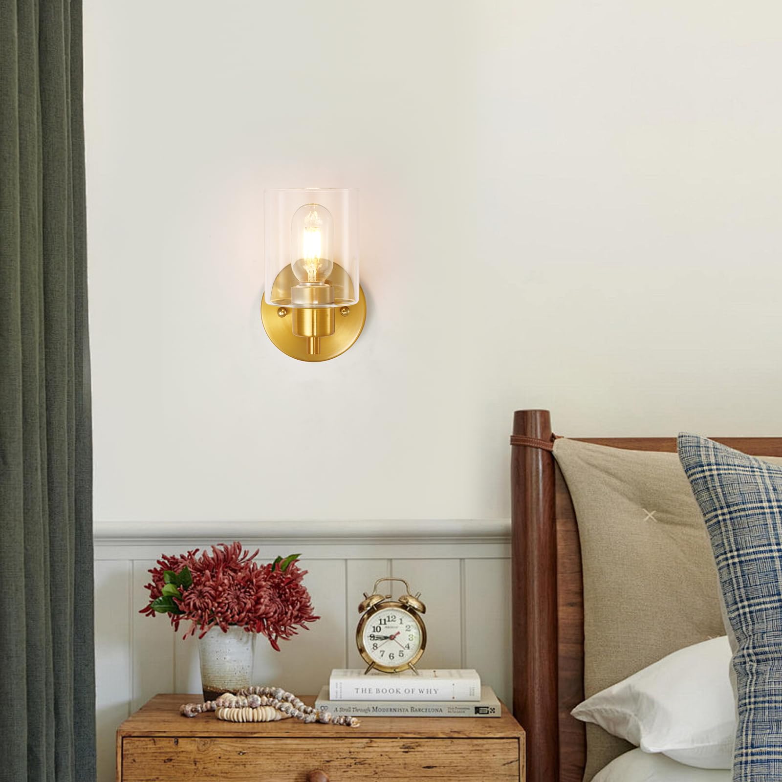 Photo 1 of 1-Light Gold Wall Sconce,Vanity Light, Modern Bathroom Light fixtures with Clear Glass Shade for Bedroom, Entrance, Hallway, Living Room Wall Mount Bathroom Mirror Fixtures (1PACK)