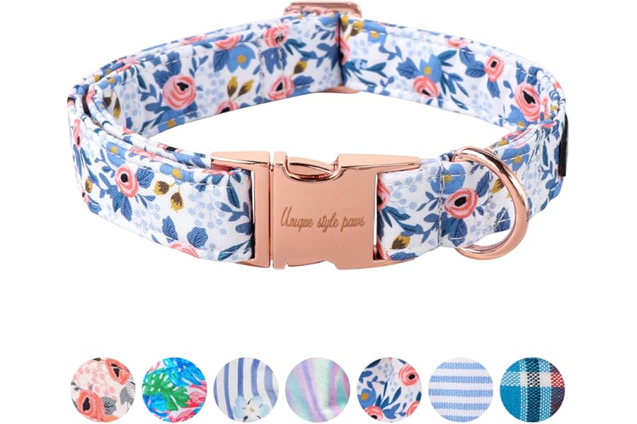 Unique Style Paws Dog Collar With Metal Buckle - Red Rose Flower Gift for Small, Medium, Large Boys Girls Dogs - Durable and Cute