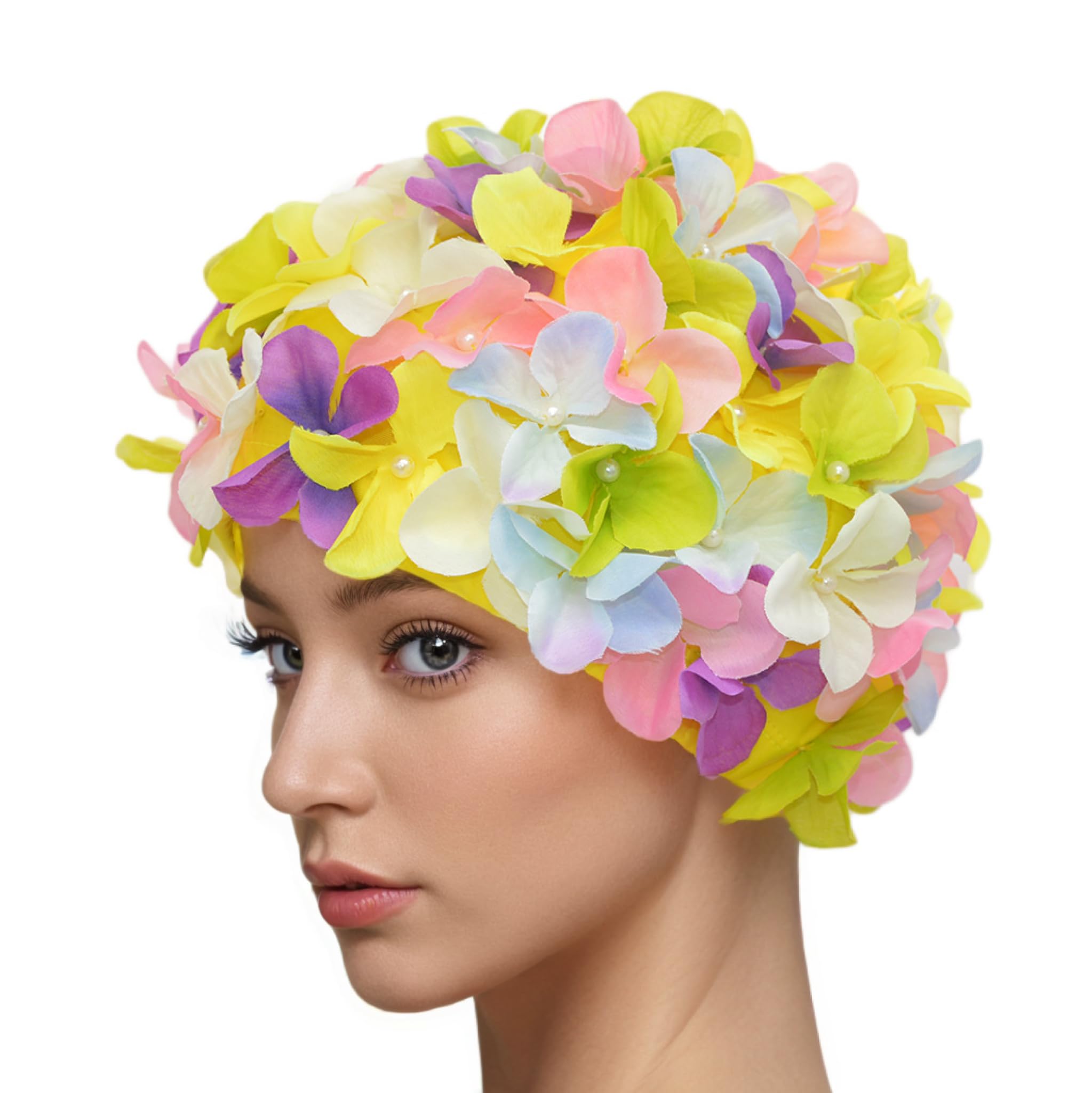 Medifier Vintage Floral Petal Retro Swim Caps Bathing Caps for Women Multi Color