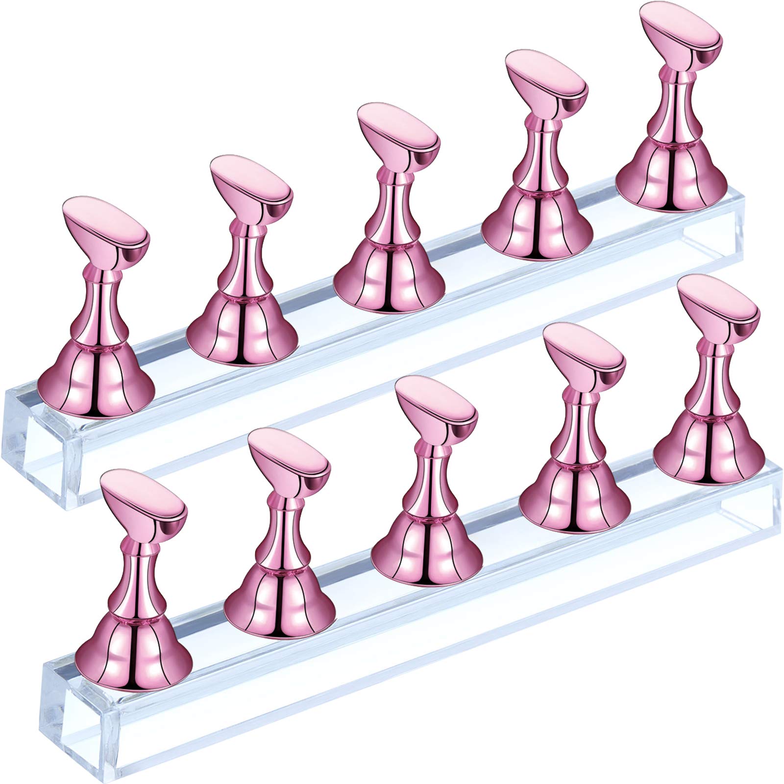 2 Sets Acrylic Nail Display Stand Nail Tip Practice Holder Magnetic Nail Practice Stand Fingernail DIY Nail Art Stand for False Nail Tip Manicure Tool Home Salon Use (Pink)