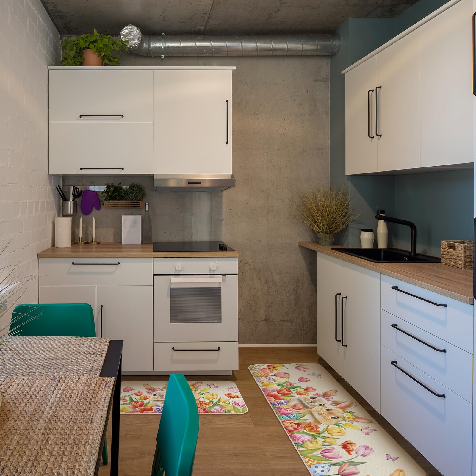 Tinideya Easter Bunny Kitchen Rugs and Mats Set of 2 Rabbit Egg Non Slip Floor Kitchen Mats Spring Colorful Home Decor Welcome Doormat for Spring Easter Home Decorations, 17x29 and 17x47 Inch - Image 6