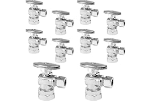10-PCs HeSun Angle Stop Valve, 1/2" FIP X 3/8" OD Compression, 1/4 Turn Shut Off Valve, Chrome Plated Brass(VALVE054-10)