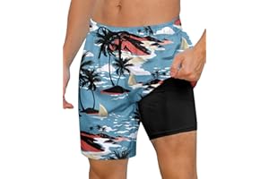 Cozople Mens Swimming Trunks with Compression Liner Swim Shorts 7 inch Quick Dry Bathing Suit Anti Chafe Boardshorts
