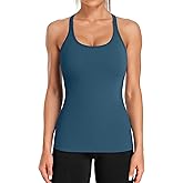 ATTRACO Ribbed Workout Tank Tops for Women with Built in Bra Tight Racerback Scoop Neck Athletic Top