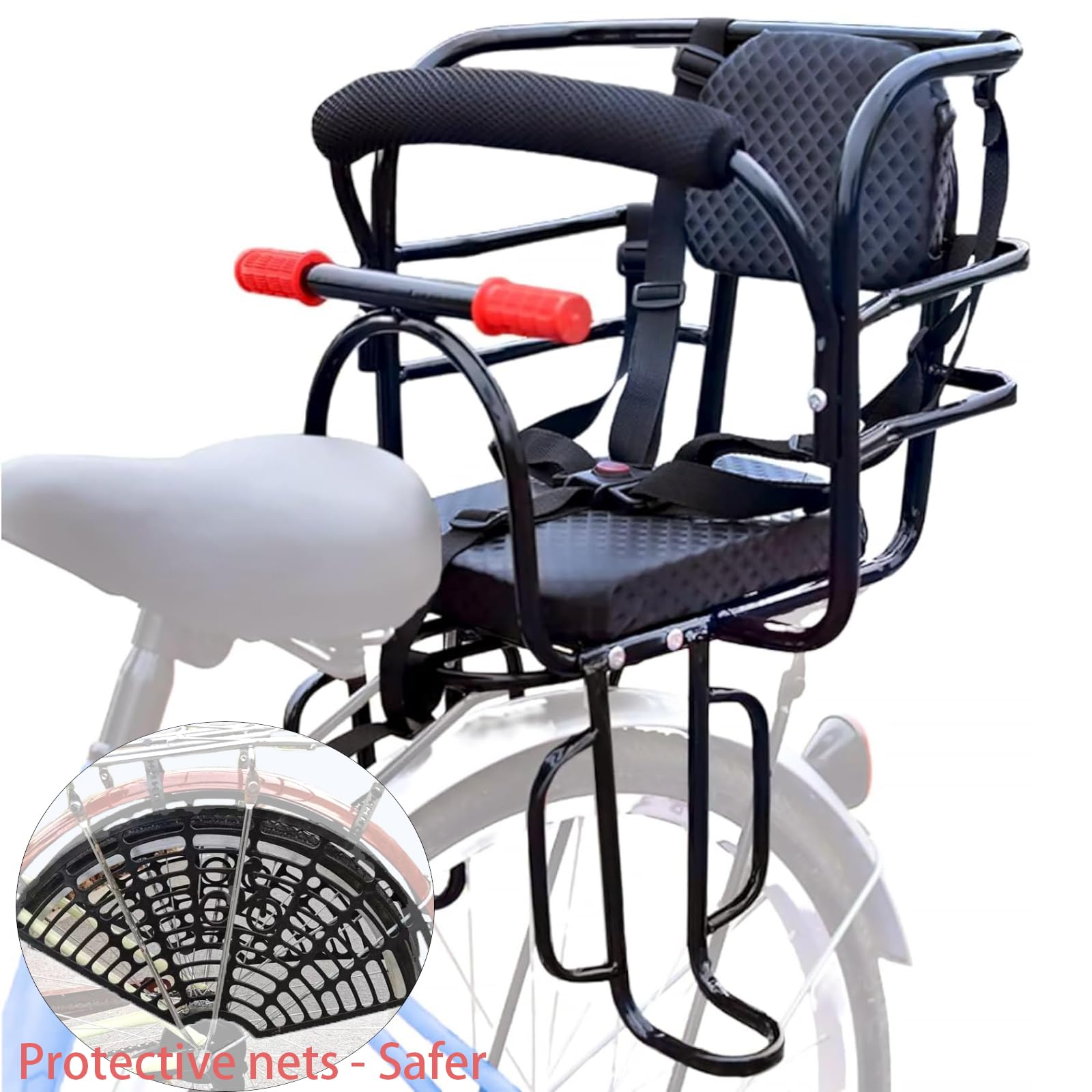 Felixstory Bike Child Seat, Bike Kids Seat with Cushion Backrest Armrest and ​Fence Guadrail, Electric Bike Child Seat for 2-6 Years Old, High Seat Cushion Backrest Mountain More Safety (Back-seat)