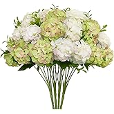 Wcro 4 Bundles Small Hydrangea Artificial Flowers, Silk Fake Flower Bouquet for Wedding Party Home Decor.(White & Green)