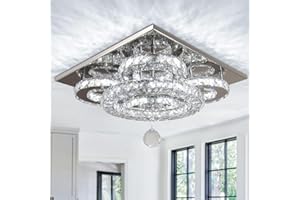 CAINJIAZH Moderen Crystal Chandelier Five Rings LED Crystal Ceiling Light Flush Mount Stainless Steel Pendant Ceiling Lamp for Living Room Bedroom Restaurant Porch Dining Room (Cool White)