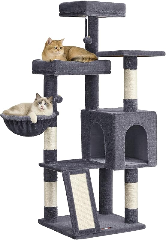 Árbol para Gatos, Torre con Postes, 3 Camas, Gris Oscuro