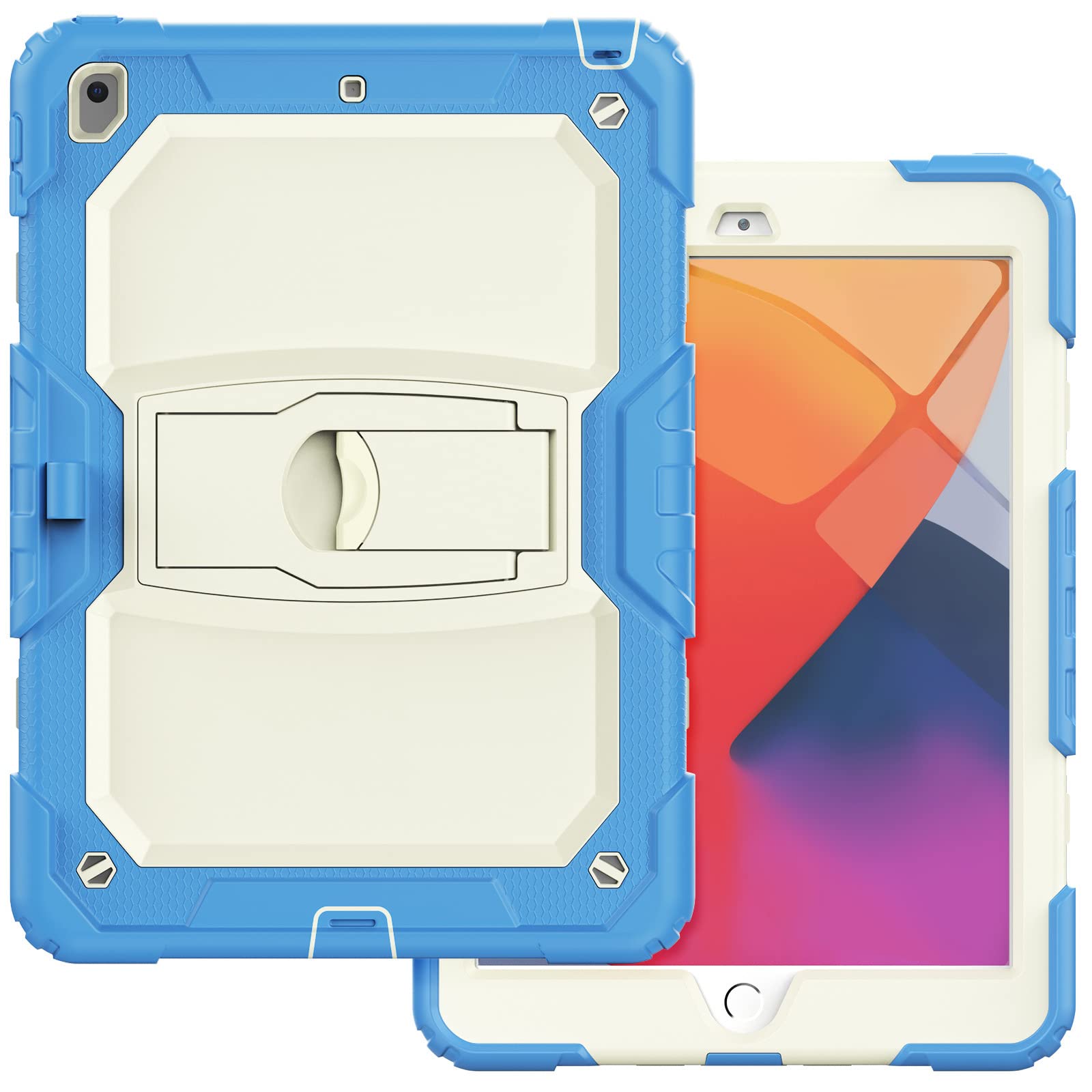 IPad 6/Air2 Case with Support, Durable Hybrid Blow Resistant Three Layers Silicone Protective Case for Kids Tablet (Coloured Powder)