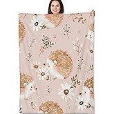 Turamurra Hedgehog Floral Blanket, Cute Animal-Themed Fleece Throw with Hedgehog and Flowers Design, Soft Cozy Lightweight Blanket, for Nature Lovers, 50x60 in,Decor