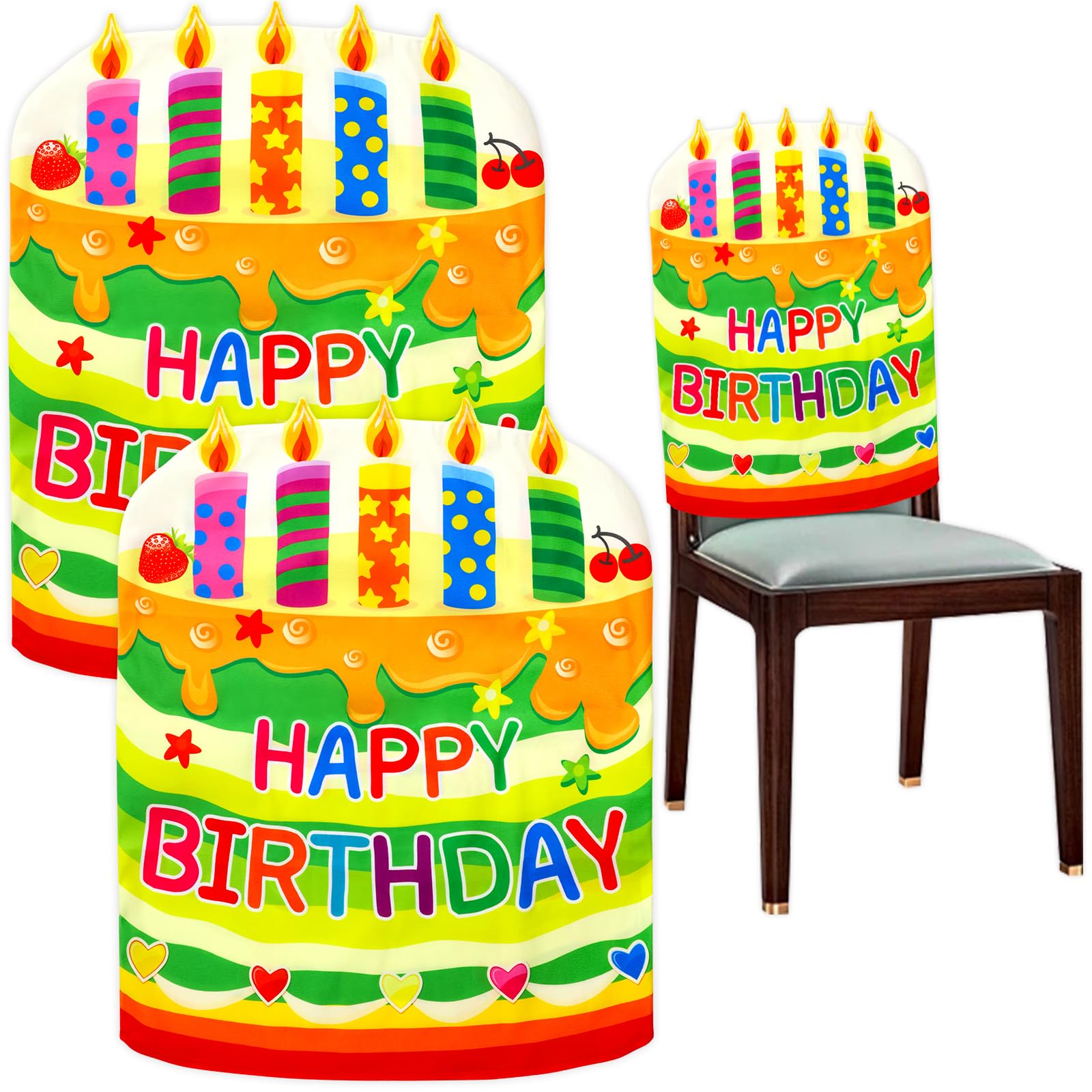 Photo 1 of Fancy Land 2 Pcs Birthday Chair Cover for Classroom Happy Birthday Seat Cover for Kids Birthday Party Decorations for School Home Office Green
