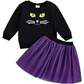GOOCHEER Toddler Baby Girl Halloween Outfit Black Cat Long Sleeve Sweatshirt Tutu Skirt Fall Winter Clothes Set