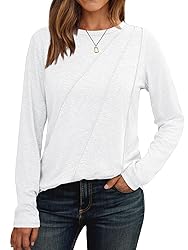 AUTOMET Womens Long Sleeve Shirts Pleated Crew Neck